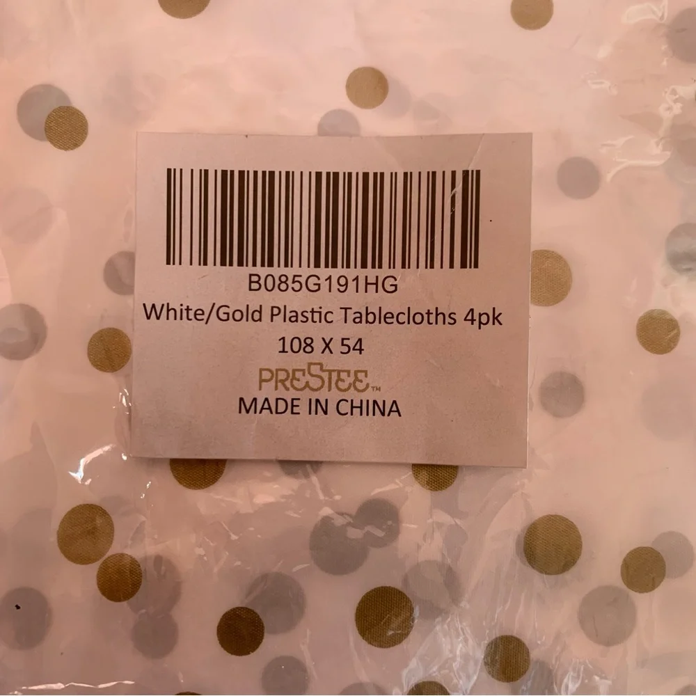 NEW 4 Pack of Tablecloths White with Gold Polka Dots for Party or Wedding
